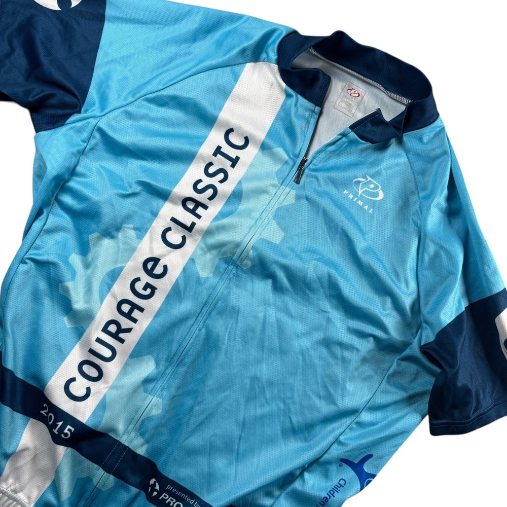 Primal Mens Courage Classic 2015 Cycling Jersey Blue Short Sleeve Full Zip L